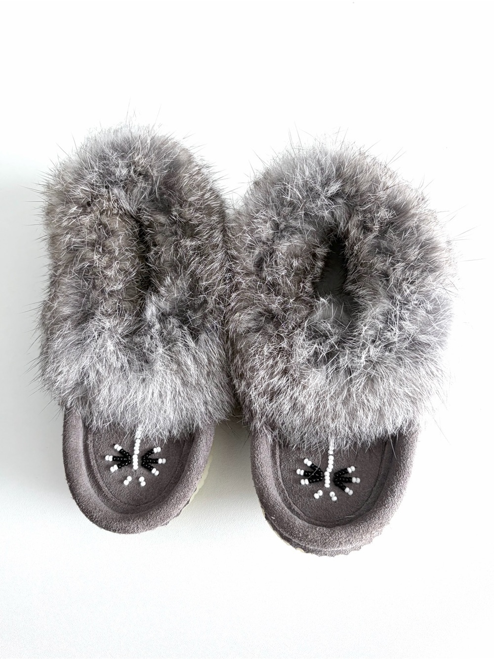 Laurentian Chief Kids Fur Moccasin Slippers - Made in Canada - NWOT
